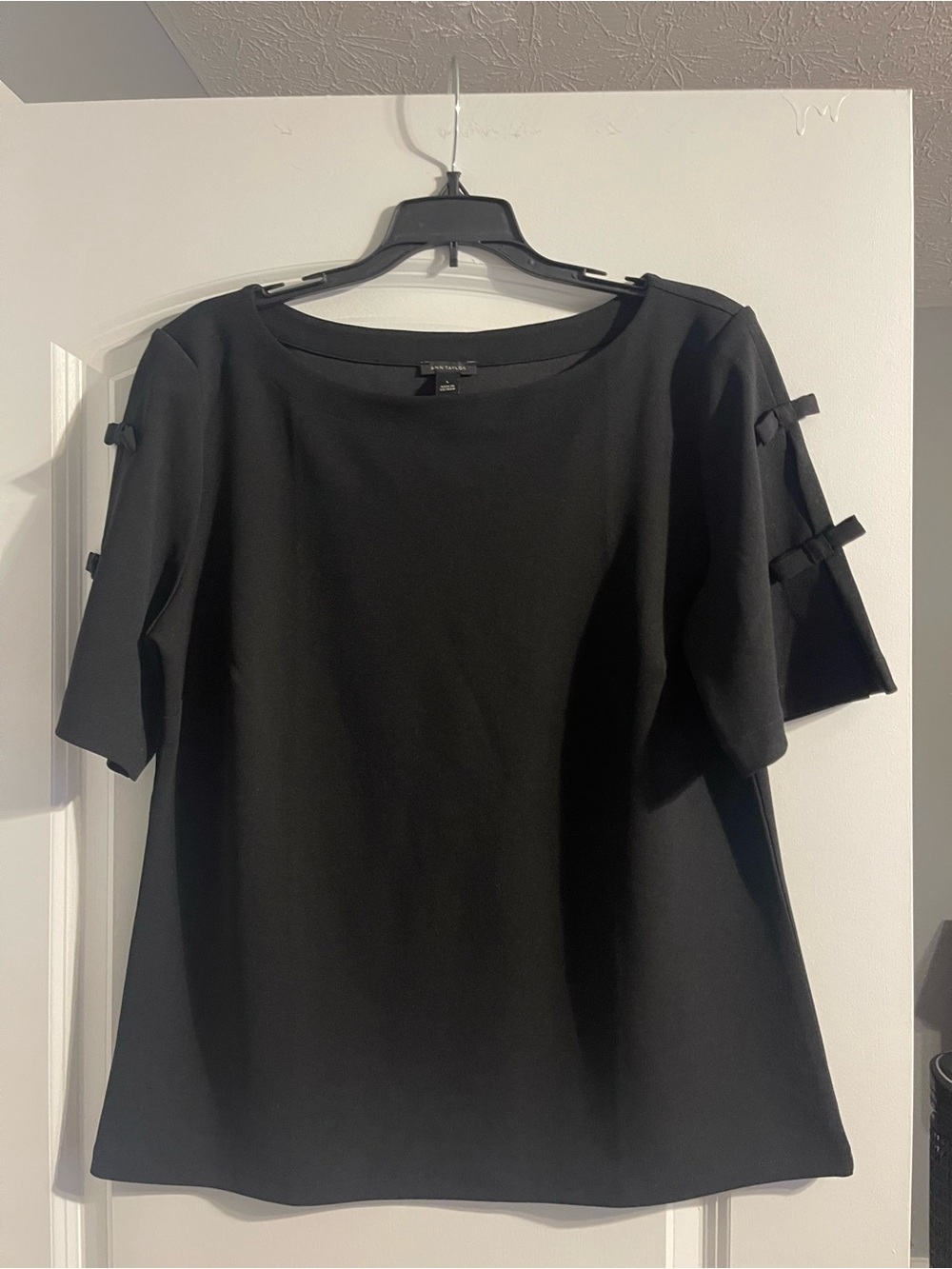 Ann Taylor black Bow-Sleeve Boatneck Top